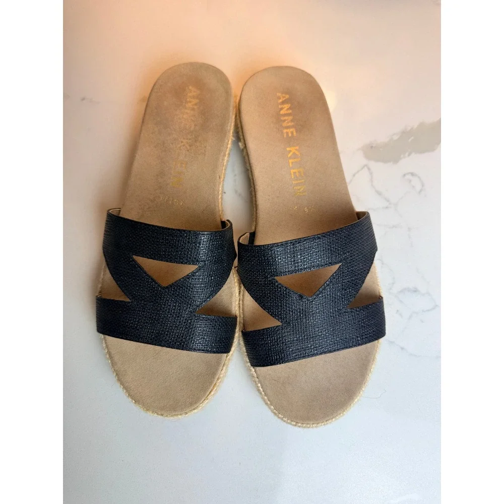 Anne Klein iFlex Espadrille Slide Sandals Women 8.5 Woven Flat Summer Shoes